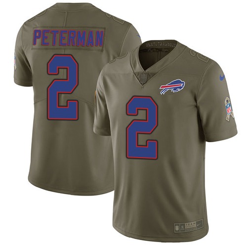 Nike Bills #2 Nathan Peterman Olive Men's Stitched NFL Limited Salute To Service Jersey